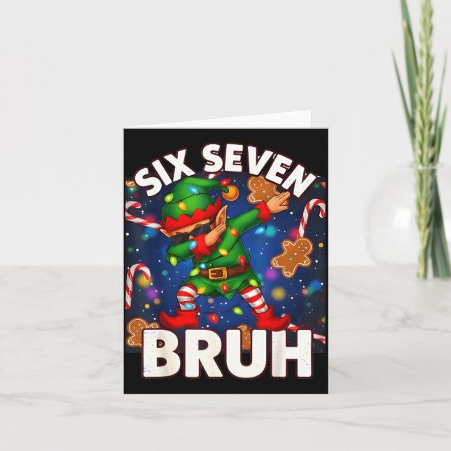 Six Seven 6 7 Funny Bruh Christmas Dabbing Elf Mat Karte (Vorderseite)