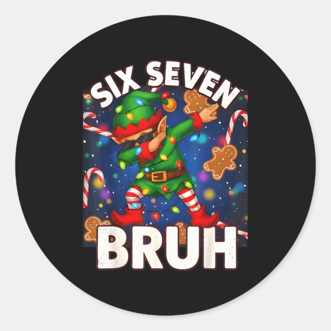 Six Seven 6 7 Funny Bruh Christmas Dabbing Elf Mat Runder Aufkleber (Vorderseite)