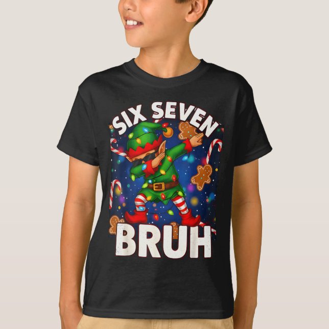 Six Seven 6 7 Funny Bruh Christmas Dabbing Elf Mat T-Shirt (Vorderseite)