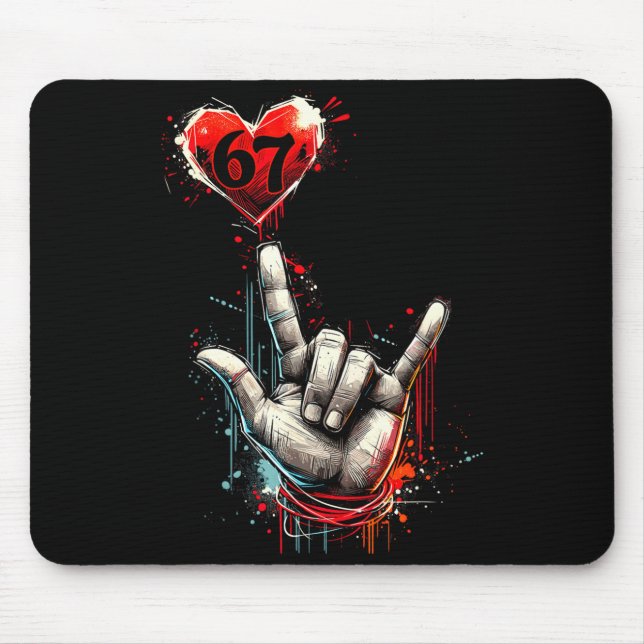 Six Seven 6 7 Ich liebe dich Handzeichen Asl Herz  Mousepad (Vorne)