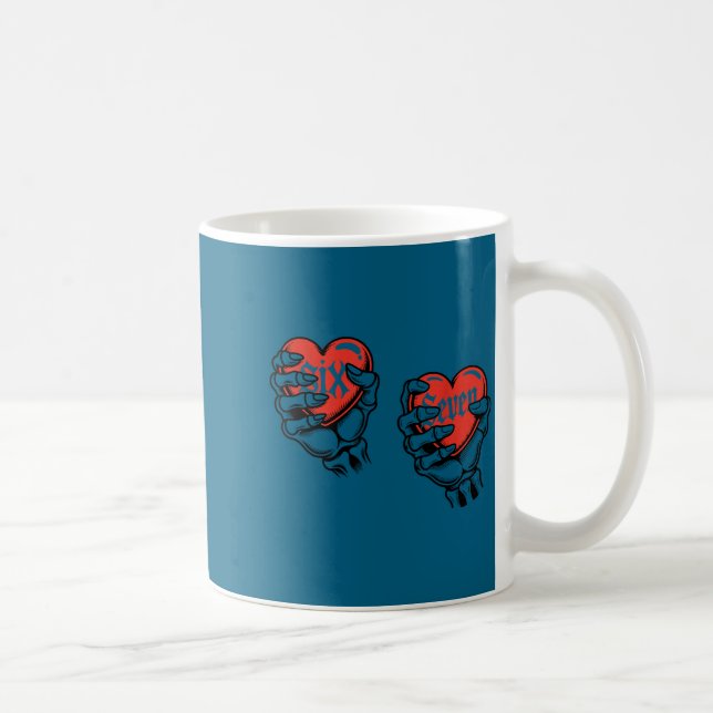Six Seven 6 7 Meme 67 Skeleton Hand Valentine Cost Kaffeetasse (Rechts)