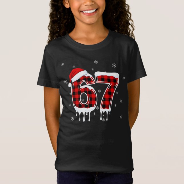 Six Seven 6 7 Meme Checkered Design with Santa Hat T-Shirt (Vorderseite)