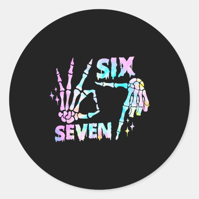 Six Seven 6 7 Meme Funny Skeleton Hands Sign Let's Runder Aufkleber (Vorderseite)