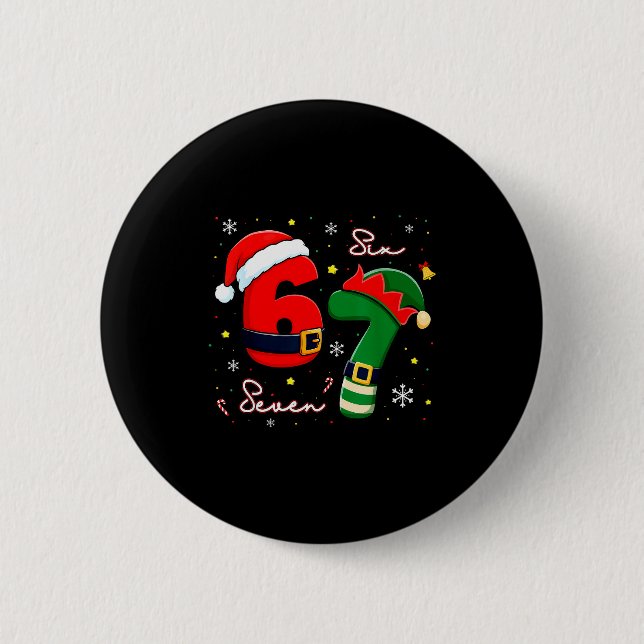 Six Seven 6 7 Meme Gen Alpha Slang Christmas Santa Button (Vorderseite)