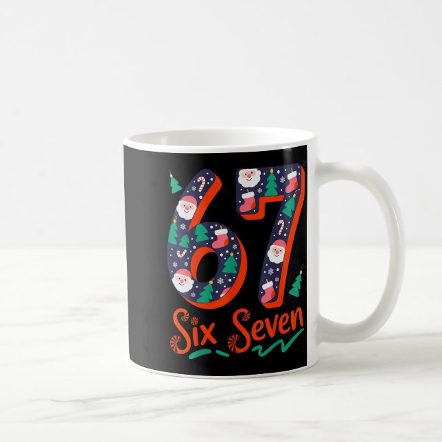 Six Seven 6 7 Meme Humor Weihnachtsmann Elf 67 Wei Kaffeetasse (Rechts)