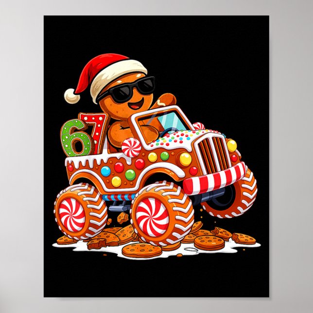 Six Seven 6 7 Monster Truck Gingerbread Man Christ Poster (Vorne)