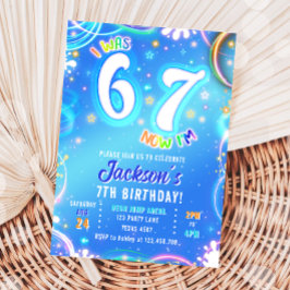 Six Seven 6 7 Neon Glow Groovy Space Boy Birthday Einladung
