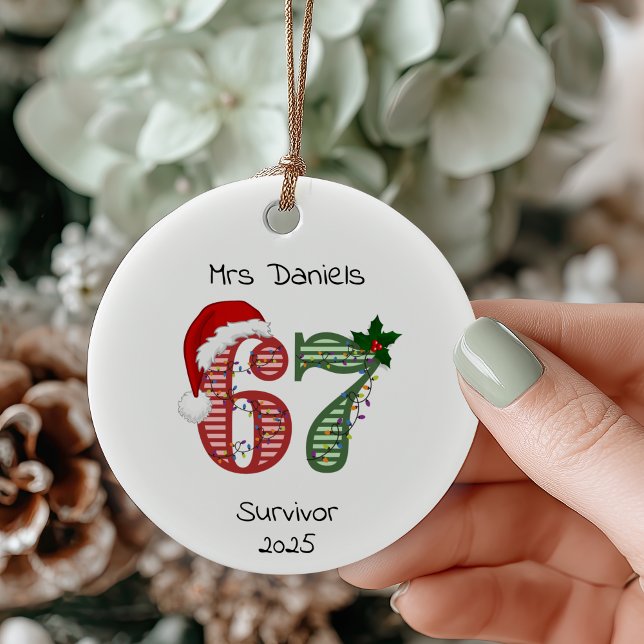 Six Seven 6 7 Survivor Funny Christmas Holiday Keramik Ornament (Six Seven 6 7 survivor funny personalized Christmas ornament)