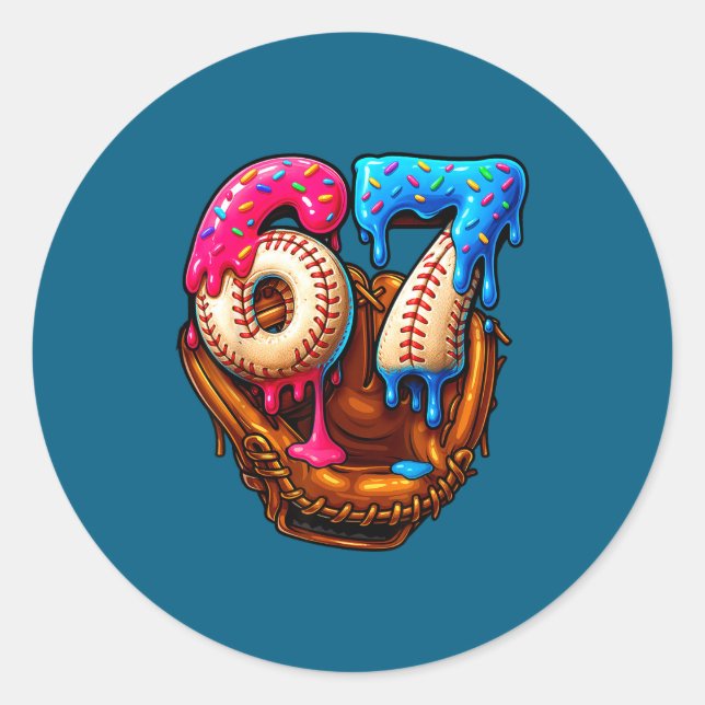 Six Seven Baseball Candy Drip 6-7 Meme  Runder Aufkleber (Vorderseite)