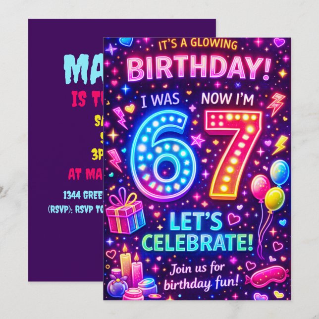 Six Seven Birthday Invitation | I was 6 now I'm 7  Einladung (Vorne/Hinten)