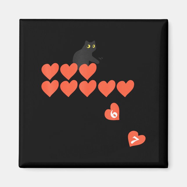 Six Seven Black Cat Knocking Off Hearts Funny 67 V Magnet (Vorne)