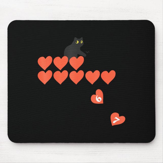 Six Seven Black Cat Knocking Off Hearts Funny 67 V Mousepad (Vorne)