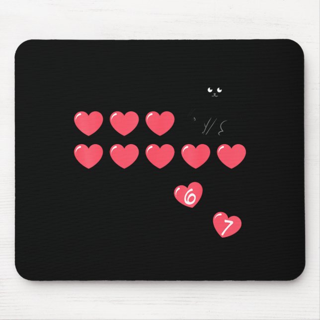 Six Seven Black Cat Knocking Off Hearts Funny 67 V Mousepad (Vorne)