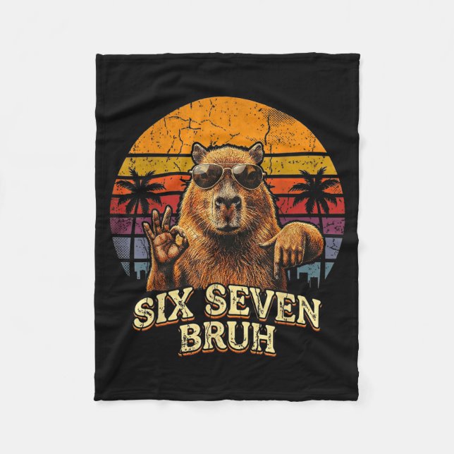 Six Seven Bruh 67 Capybara 6 7 Funny Meme Animal 6 Fleecedecke (Vorderseite)