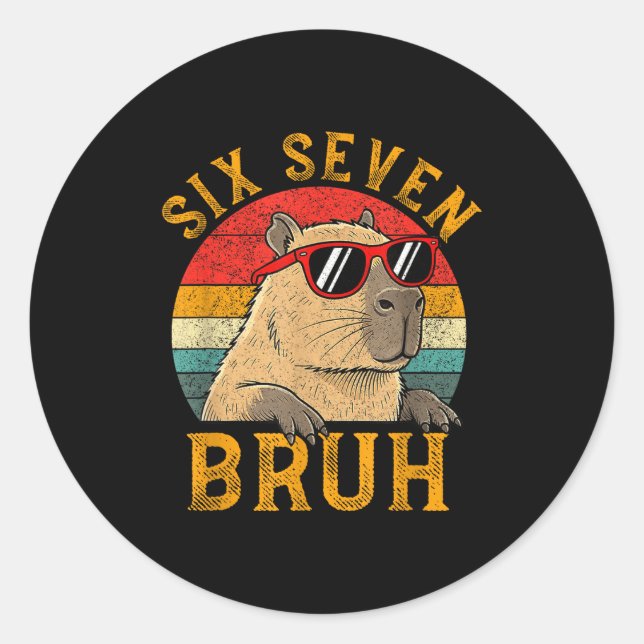 Six Seven Bruh 67 Meme Funny Capybara Viral Six Se Runder Aufkleber (Vorderseite)