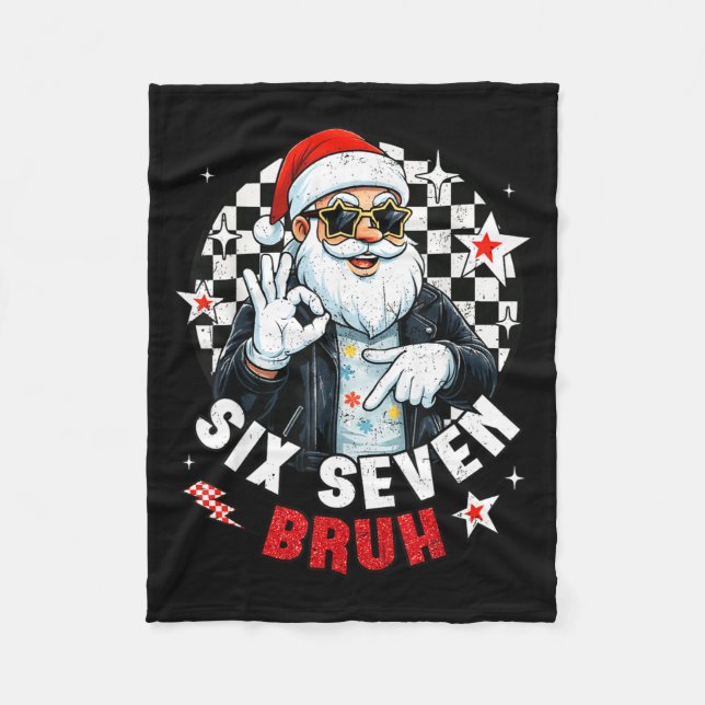 Six Seven Bruh Funny Checkered Cool Santa Claus Ro Fleecedecke (Vorderseite)