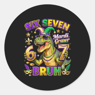 Six Seven Bruh Mardi Gras 67 Alligator Meme _1 Runder Aufkleber