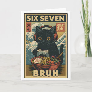 Six Seven Bruh Vintage Katzen-Meme-Geschenk für Mä Karte
