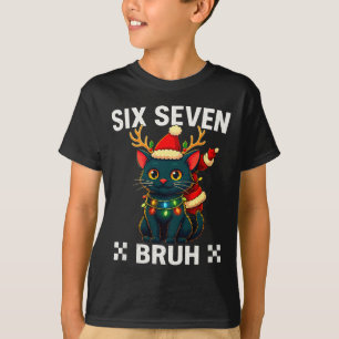Six Seven Bruh Weihnachtskatze Meme Lustiger Santa T-Shirt
