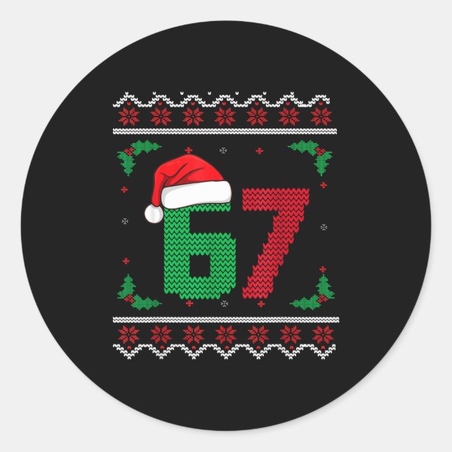 Six Seven Christmas 6 7 Ugly Christmas Sweater  Runder Aufkleber (Vorderseite)