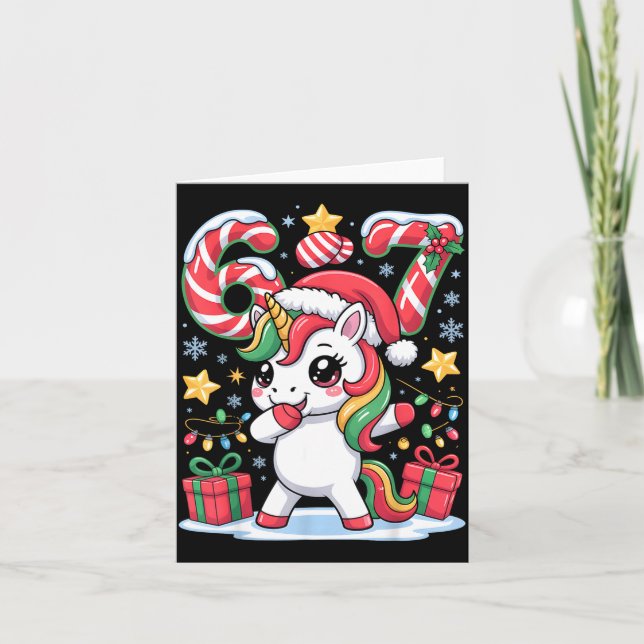 Six Seven Christmas Unicorn Meme Funny Cute Holida Karte (Vorderseite)