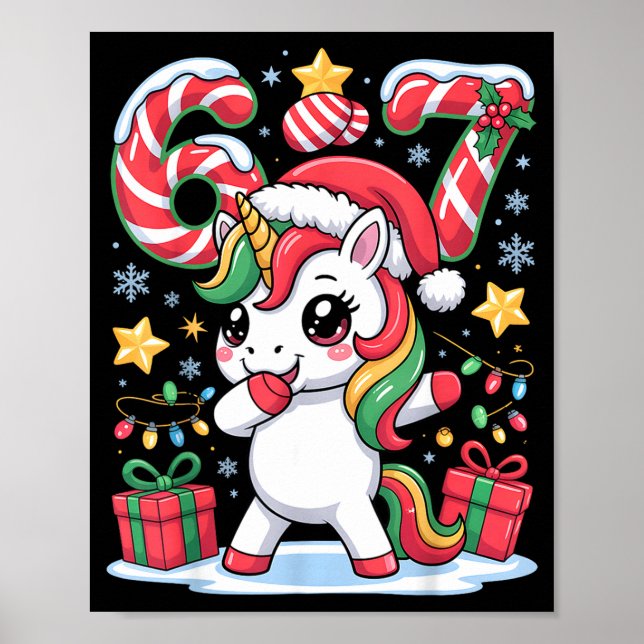 Six Seven Christmas Unicorn Meme Funny Cute Holida Poster (Vorne)