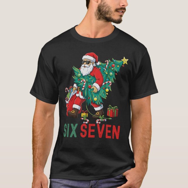 Six Seven Cool Santa Christmas Tree Meme T-Shirt (Vorderseite)