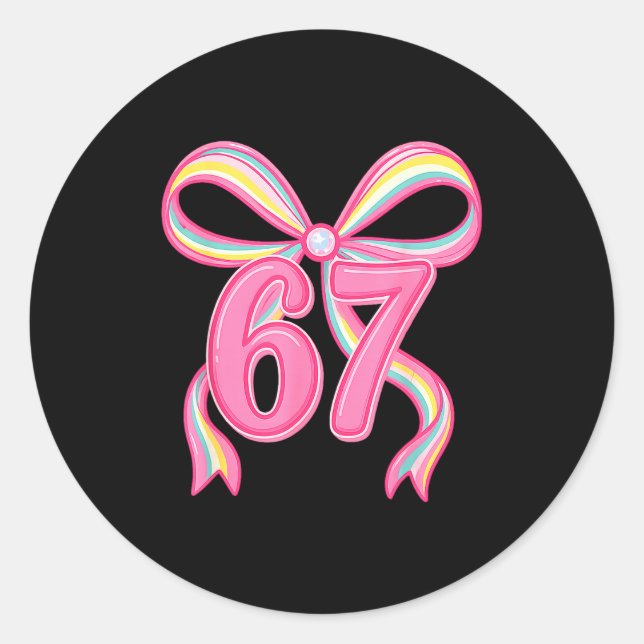 Six Seven Coquette Girl Bow Cute Meme 67 Nk Funny  Runder Aufkleber (Vorderseite)