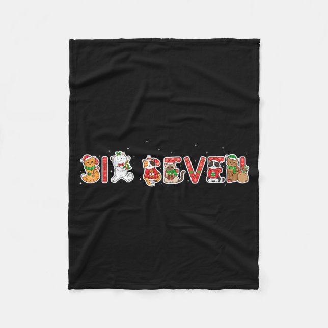 Six Seven Funny Christmas Cats Ugly Sweater 67 Mem Fleecedecke (Vorderseite)