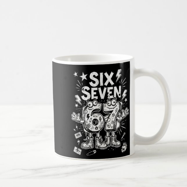 Six Seven Gen Alpha Brain Rot Meme Funny Viral Tre Kaffeetasse (Rechts)
