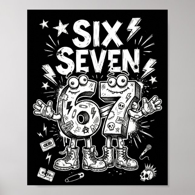 Six Seven Gen Alpha Brain Rot Meme Funny Viral Tre Poster (Vorne)