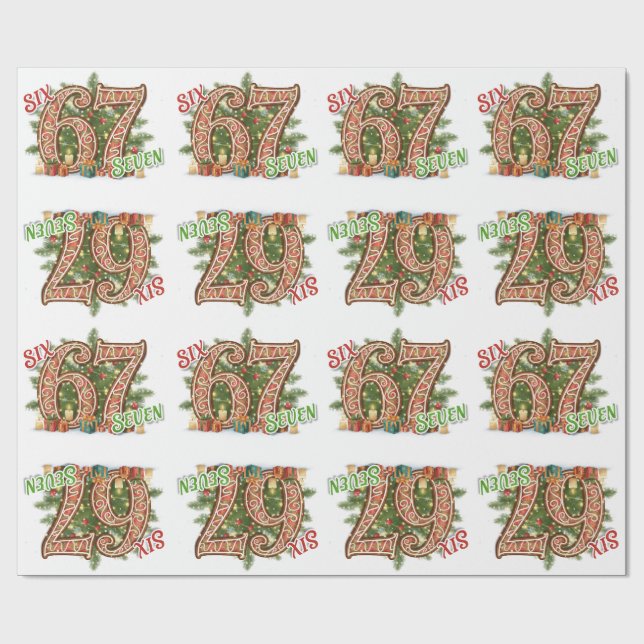 Six Seven Holiday, Grün & Rot  Geschenkpapier (Flach)