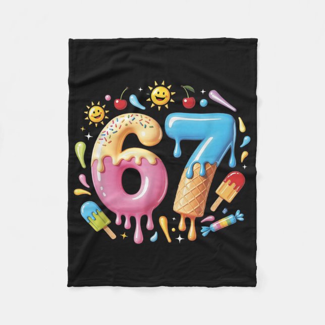 Six Seven Ice Cream Drip Cool Meme 67 Funny Number Fleecedecke (Vorderseite)
