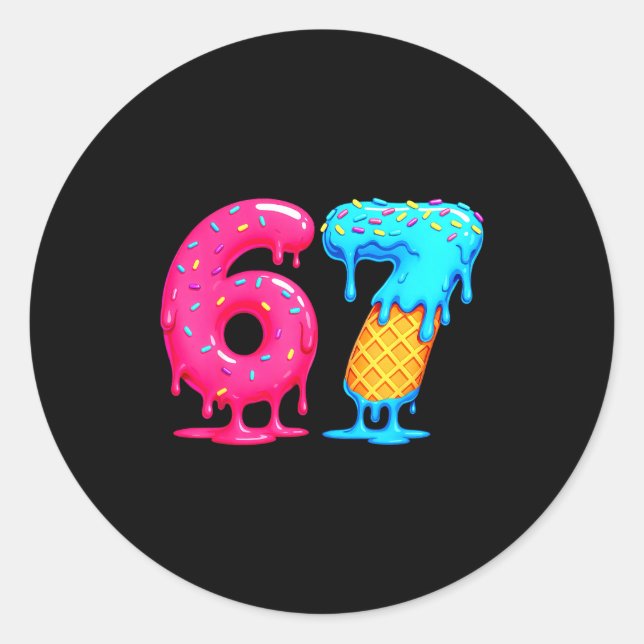 Six Seven Ice Cream Drip Cool Meme 67 Funny Number Runder Aufkleber (Vorderseite)