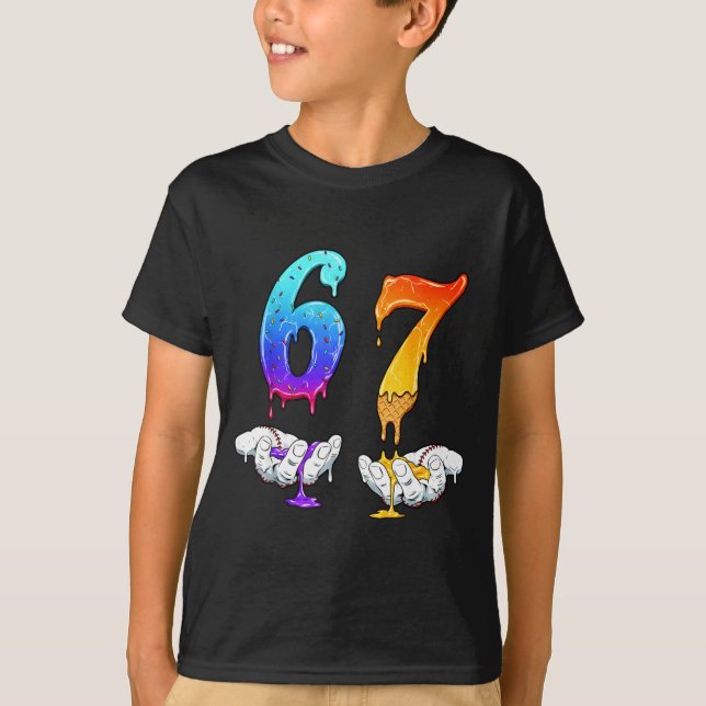Six Seven Ice Cream Drip Cool Meme 67 Funny Number T-Shirt (Vorderseite)