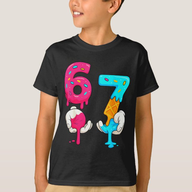 Six Seven Ice Cream Drip Meme 67 Funny Gen Alpha S T-Shirt (Vorderseite)