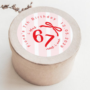 Six Seven Kokette Mädchen 7. Geburtstag Bogen Dank Runder Aufkleber