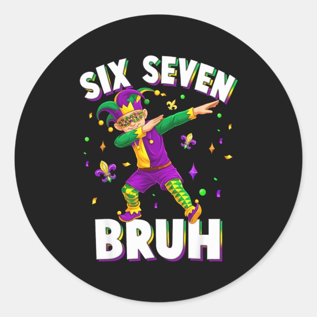 Six Seven Mardi Gras Jester 67 Meme Carnival 6 7 K Runder Aufkleber (Vorderseite)
