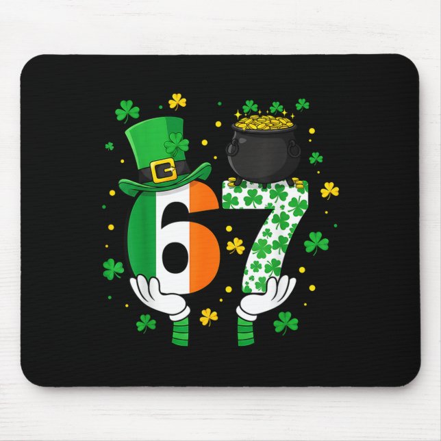 Six Seven Meme 67 St Patricks Day Shamrocks Männer Mousepad (Vorne)