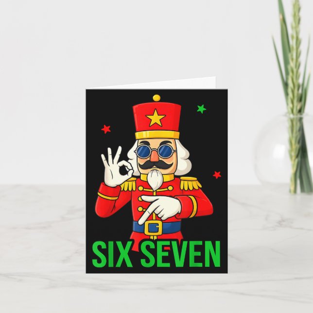 Six Seven Meme Funny Holiday Toy Soldier  Karte (Vorderseite)