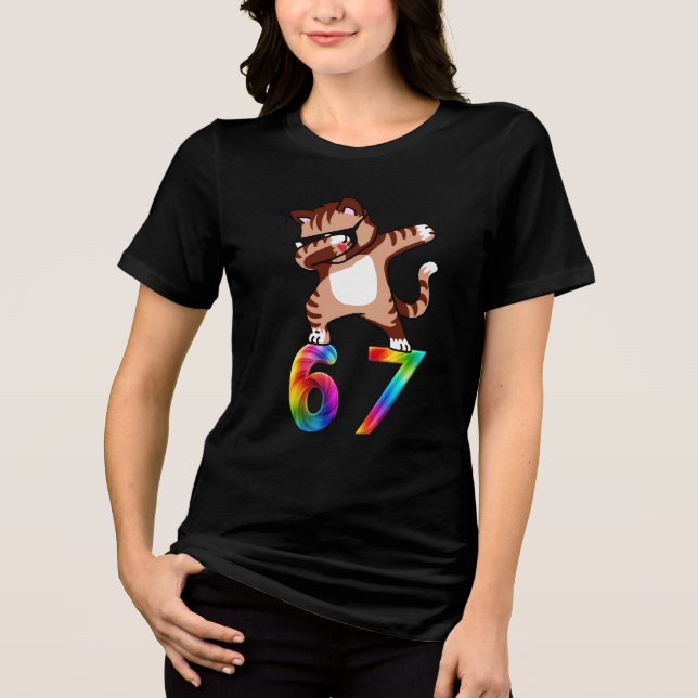 Six Seven Meme Slang 6 7 Dabbing Katze  Tri-Blend Shirt (Vorderseite)