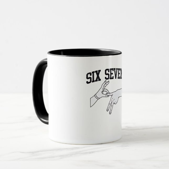 Six Seven Meme Viral 67 Mason Sign Language Tasse (Vorderseite Links)
