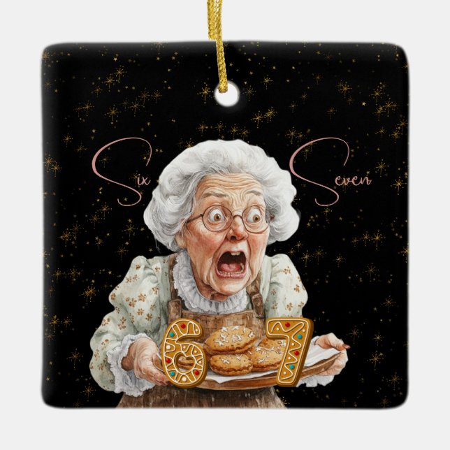 Six Seven On Grannie's Cookie Plate Christmas Keramikornament (Vorderseite)