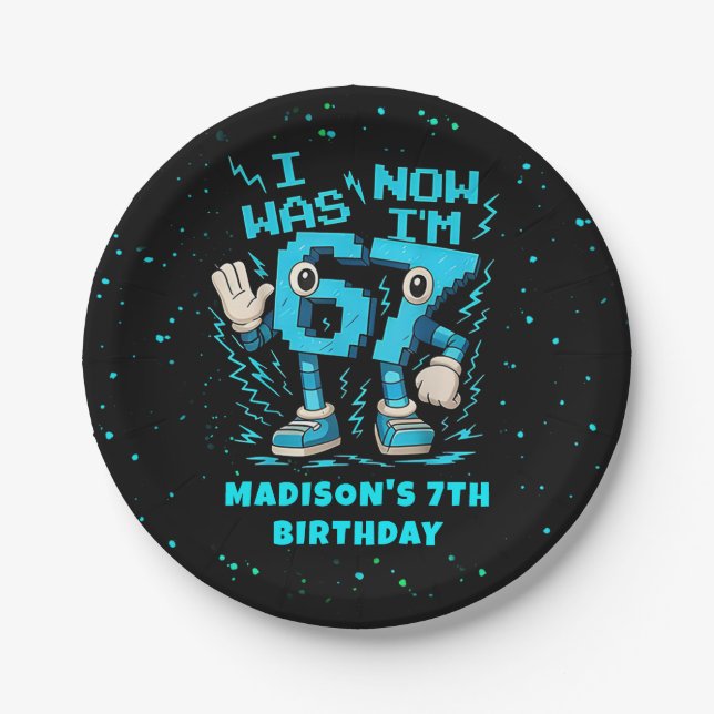 Six Seven Pixel Meme Birthday Paper Plate Pappteller (Vorderseite)
