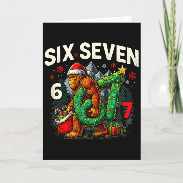 Six Seven Santa Bigfoot Christmas Sasquatch 67 Fun Karte (Vorderseite)