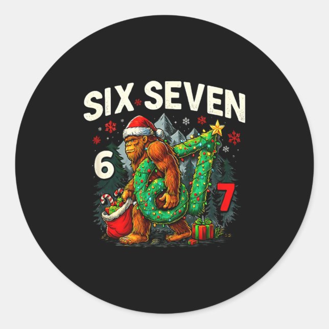 Six Seven Santa Bigfoot Christmas Sasquatch 67 Fun Runder Aufkleber (Vorderseite)