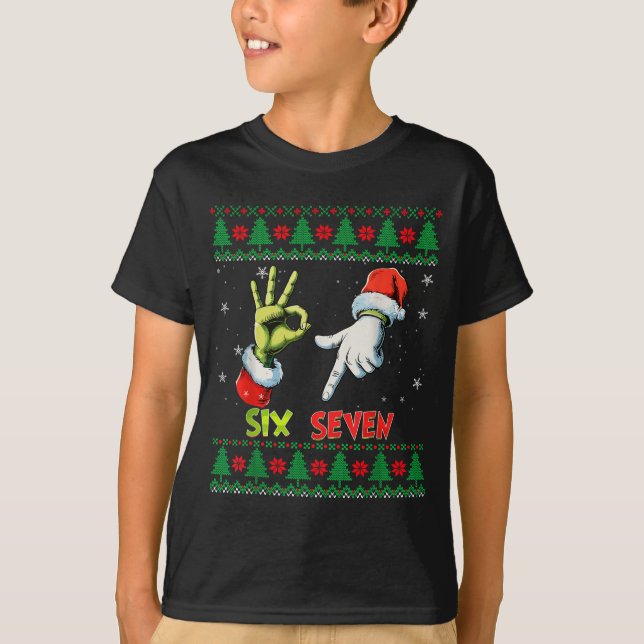 Six Seven Skeleton Meme Christmas Ugly Sweater 67  T-Shirt (Vorderseite)