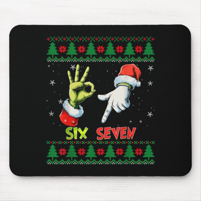 Six Seven Skelett Meme Weihnachten hässlicher Pull Mousepad (Vorne)