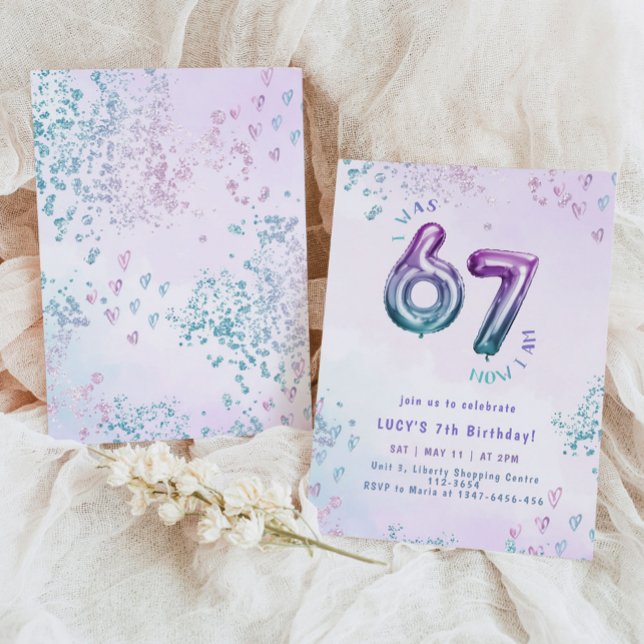 Six Seven trend Purple Kids 7th Birthday Einladung (Von Creator hochgeladen)