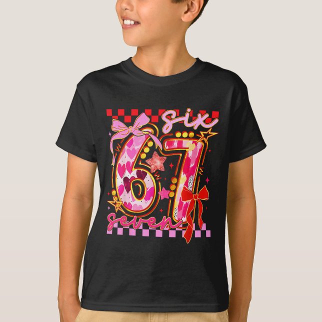 Six Seven Valentine Day Funny Nk 67 Cute Bow Girls T-Shirt (Vorderseite)